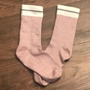 Well worn Soft Pink Crew Socks with White Stripe used socks super soft